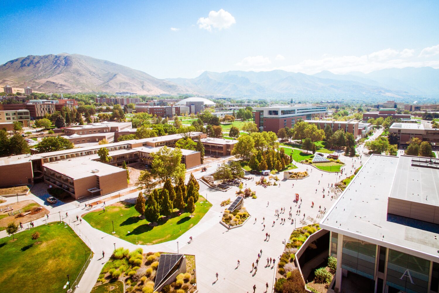 Aerial view of a college campus