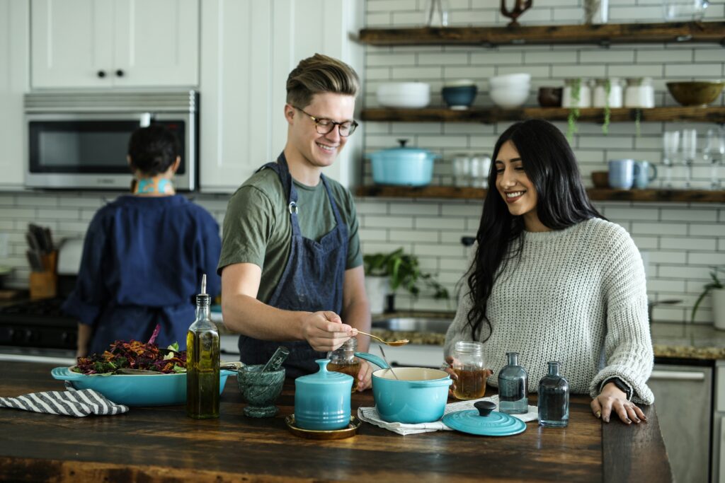 Two students cooking